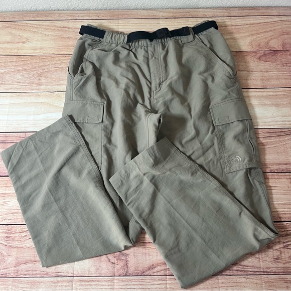 The North Face Belted Cargo Hiking Pants Tan Mens Large 34x32 Nylon EUC - Picture 1 of 12
